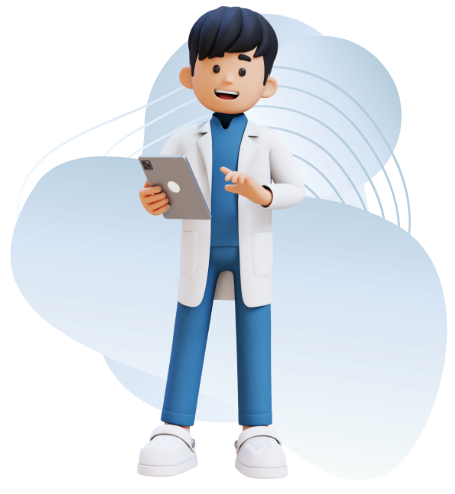 Illustrazione - sezione Per i professionisti Illustrazione che raffigura un dentista sorridente con in mano un tablet