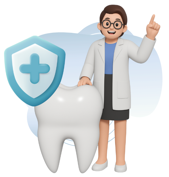 Illustrazione - sezione Prevenzione Odontoiatrica Illustrazione di una dentista con a fianco un dente