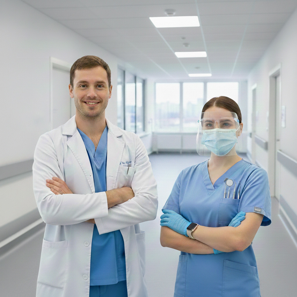 Un dentista e un paziente all'interno di uno studio dentistico